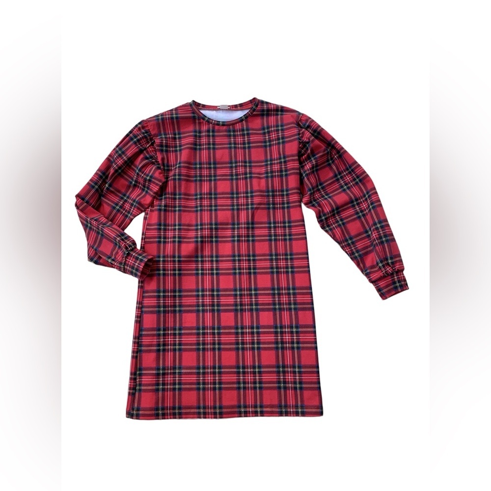 Crewcuts Size Large, 10, Red Tartan Plaid Dress with Puff Sleeves